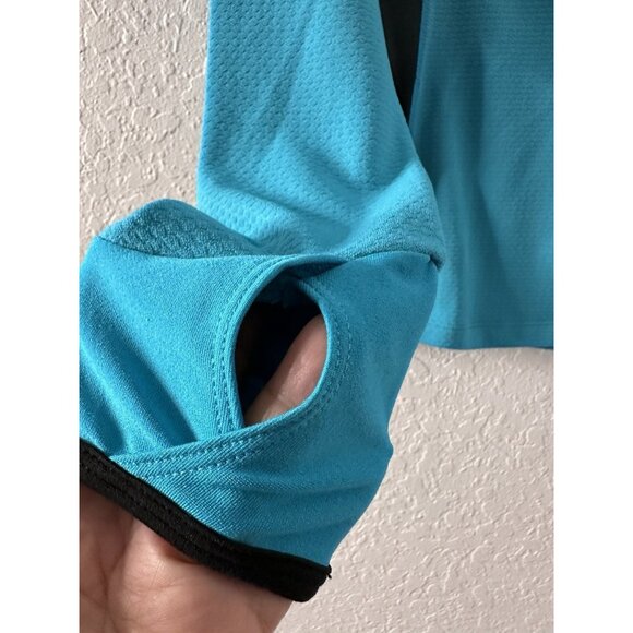 Nike Sphere D Running Women's  Quarter Zip Jacket Size SP Thumb Holes Teal/Black - Picture 3 of 6